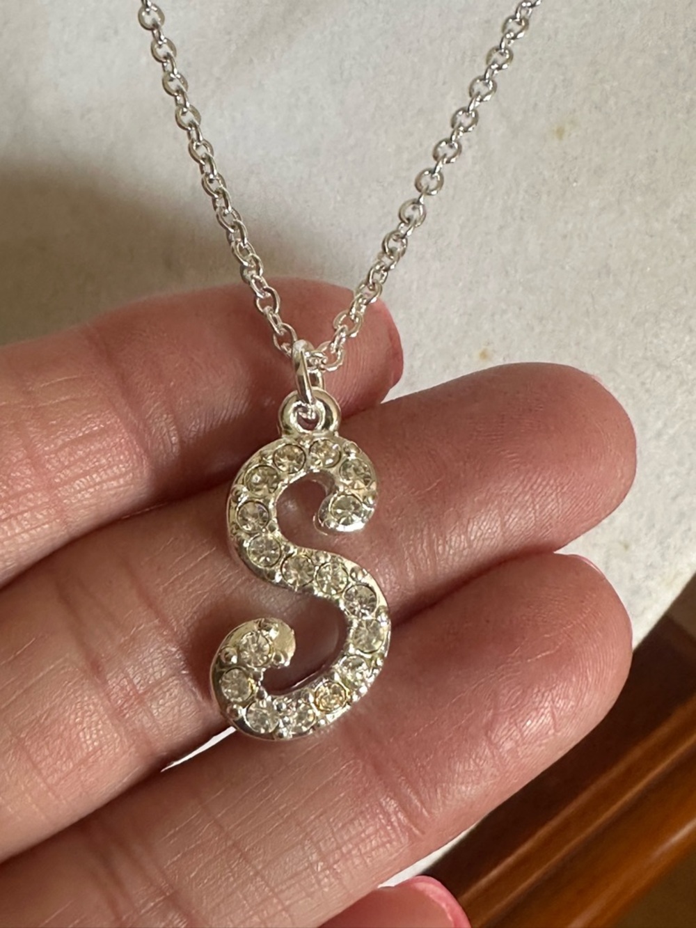Initial‎ “S” Pendant Necklace Crystal AccentsAdjustable 16”+2” Extender
